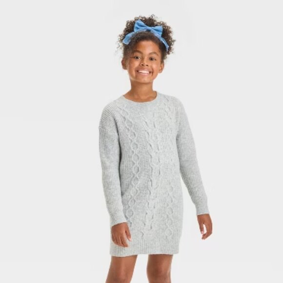 NEW Girls' Long Sleeve Sweater Shift Dress - Cat & Jack™ Heather Gray XS - Picture 1 of 7